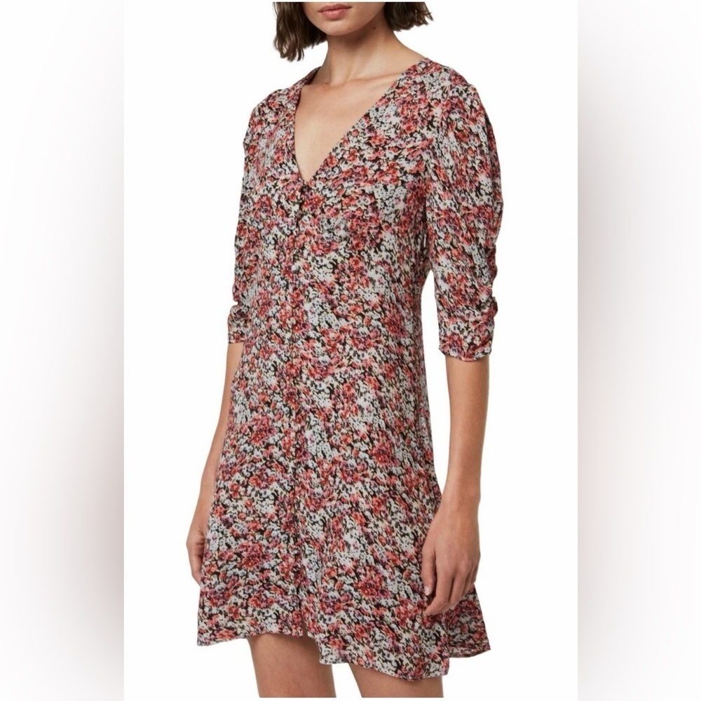 All Saints Malie Wilde Ditsy Floral Button Front Red Mini Dress Size L